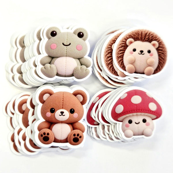 Snowman Snowglobe Plushie Sticker Set, glossy die cut printed stickers for winter holidays