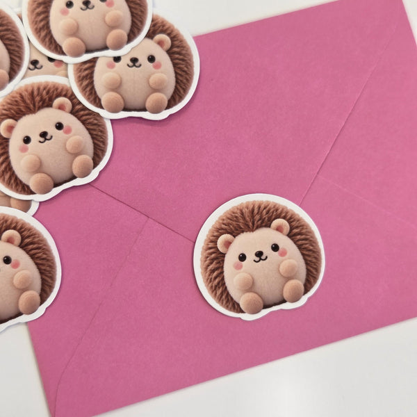 Hedgehog Plushie Sticker Set, glossy color printed stickers