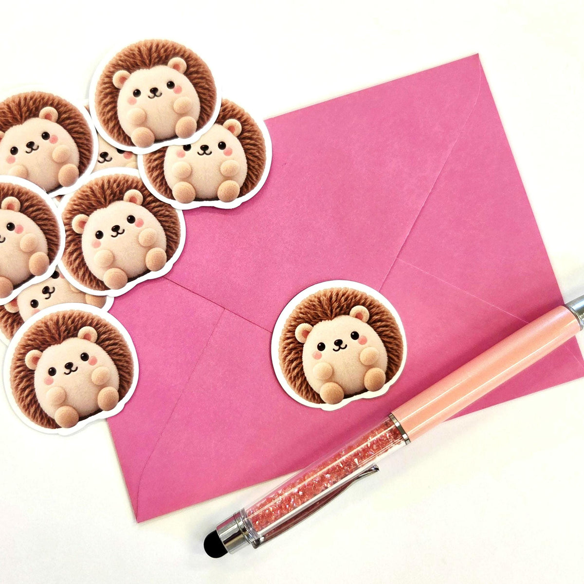 Hedgehog Plushie Sticker Set, glossy color printed stickers