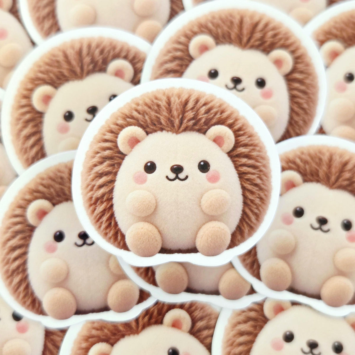 Hedgehog Plushie Sticker Set, glossy color printed stickers