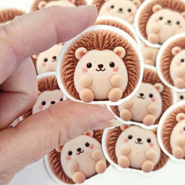 Hedgehog Plushie Sticker Set, glossy color printed stickers