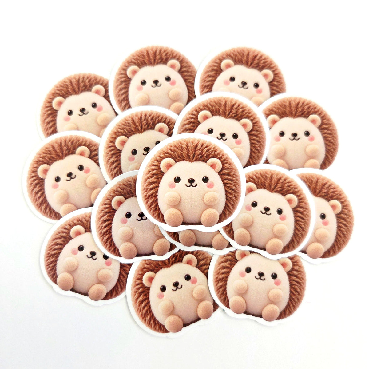 Hedgehog Plushie Sticker Set, glossy color printed stickers