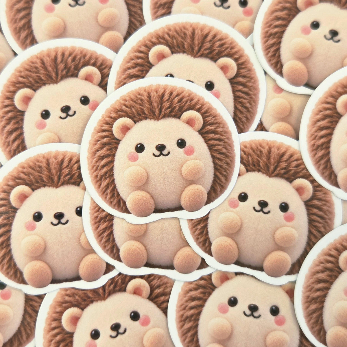 Hedgehog Plushie Sticker Set, glossy color printed stickers