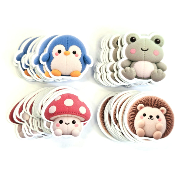 Snowman Snowglobe Plushie Sticker Set, glossy die cut printed stickers for winter holidays