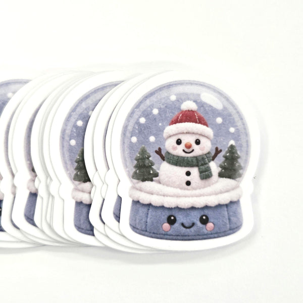 Snowman Snowglobe Plushie Sticker Set, glossy die cut printed stickers for winter holidays