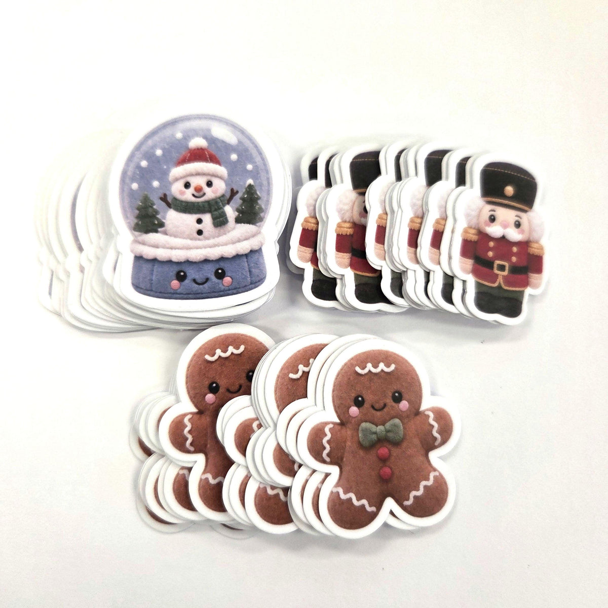 Snowman Snowglobe Plushie Sticker Set, glossy die cut printed stickers for winter holidays