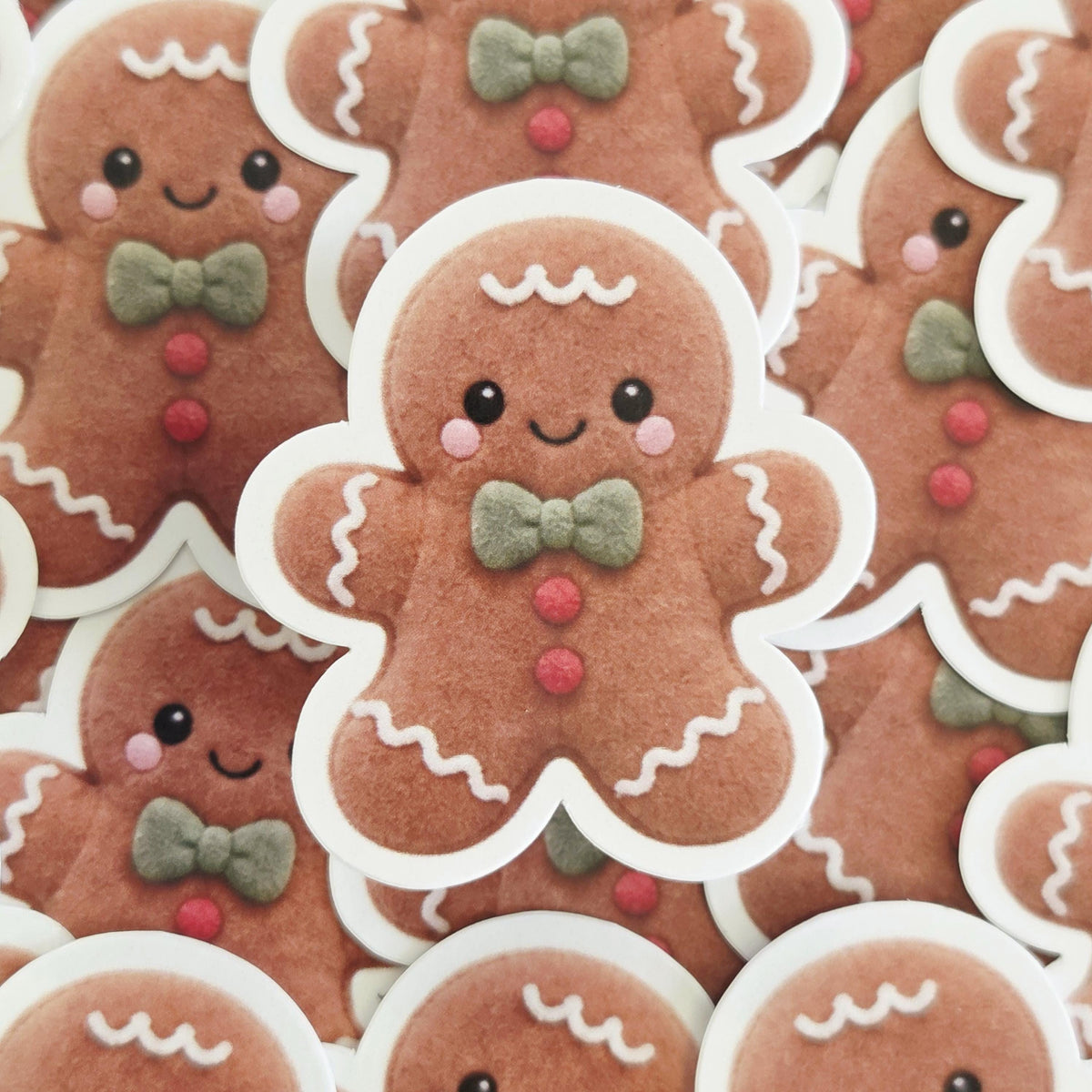 Gingerbread Cookie Plushie Sticker Set, glossy die cut printed stickers for Christmas