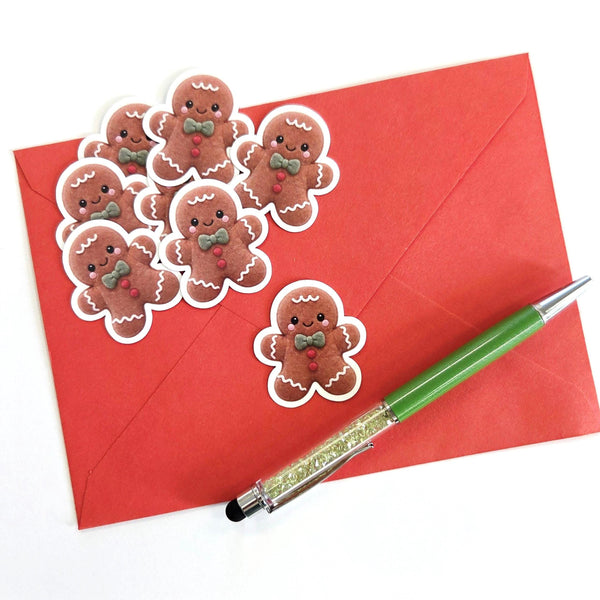 Gingerbread Cookie Plushie Sticker Set, glossy die cut printed stickers for Christmas