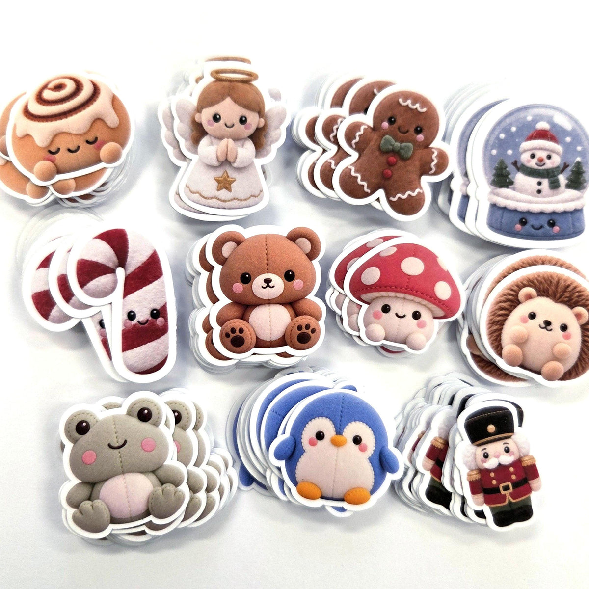 Candy Cane Plushie Sticker Set, glossy die cut printed stickers for Christmas