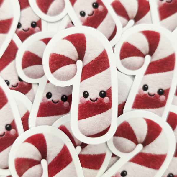 Candy Cane Plushie Sticker Set, glossy die cut printed stickers for Christmas