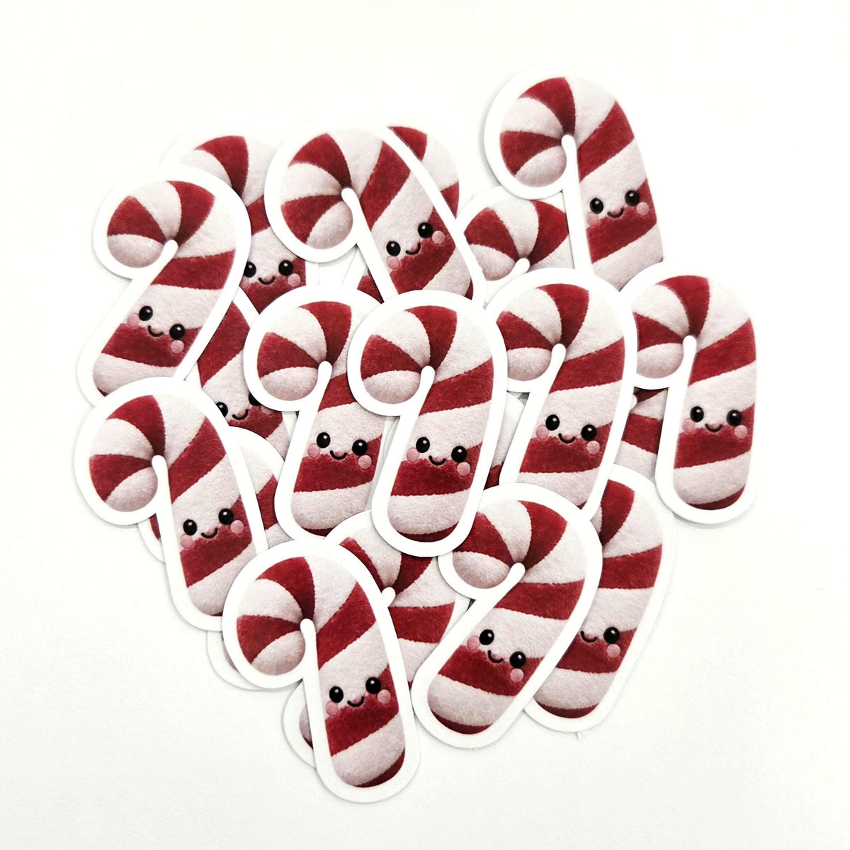 Candy Cane Plushie Sticker Set, glossy die cut printed stickers for Christmas