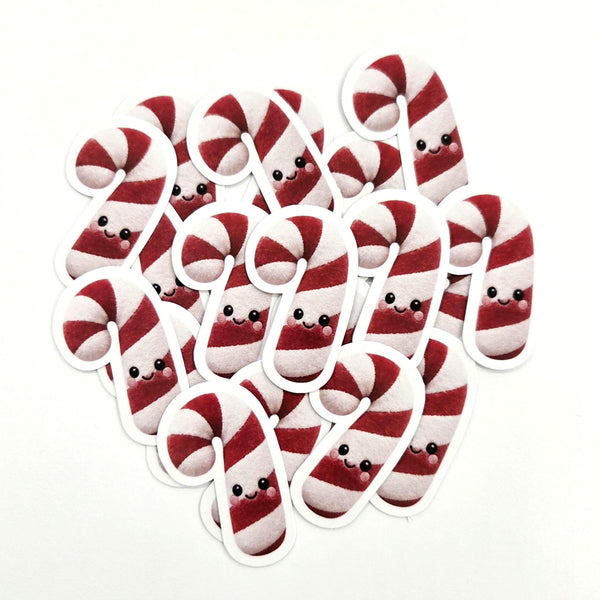 Candy Cane Plushie Sticker Set, glossy die cut printed stickers for Christmas