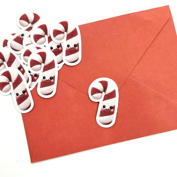 Candy Cane Plushie Sticker Set, glossy die cut printed stickers for Christmas