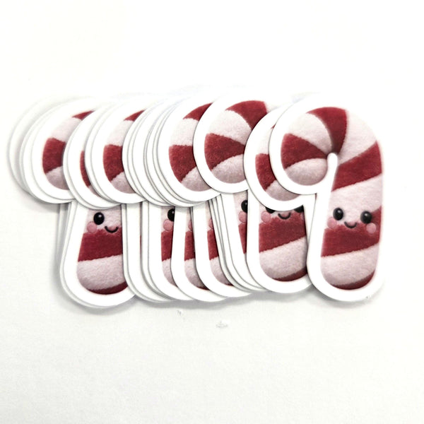 Candy Cane Plushie Sticker Set, glossy die cut printed stickers for Christmas