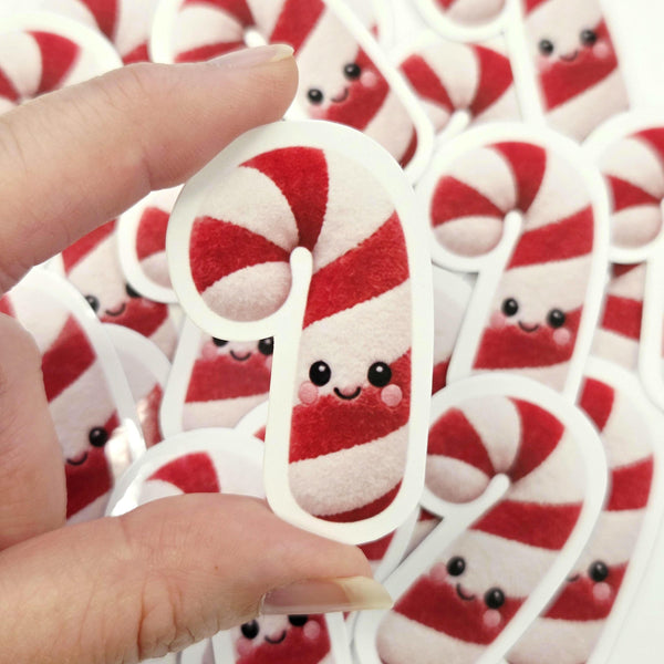 Candy Cane Plushie Sticker Set, glossy die cut printed stickers for Christmas