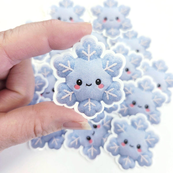 Snowflake Plushie Sticker Set, glossy die cut printed stickers for winter holidays
