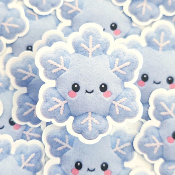 Snowflake Plushie Sticker Set, glossy die cut printed stickers for winter holidays