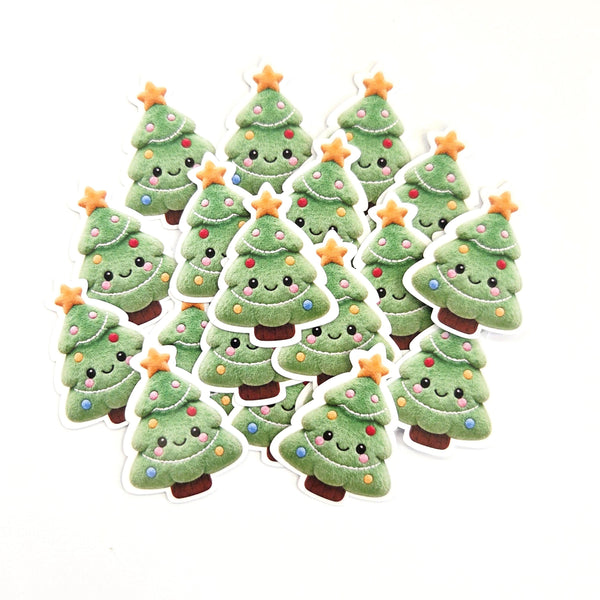 Christmas Tree Plushie Sticker Set, glossy die cut printed stickers for winter holidays