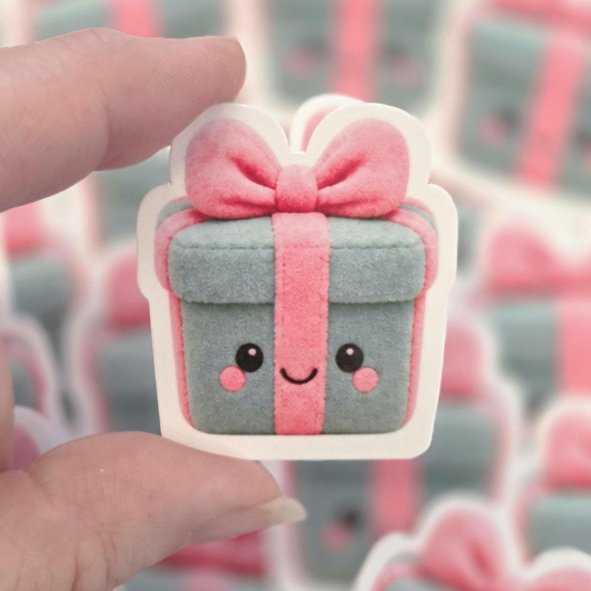 Christmas Present Plushie Sticker Set, glossy die cut printed stickers for winter holidays