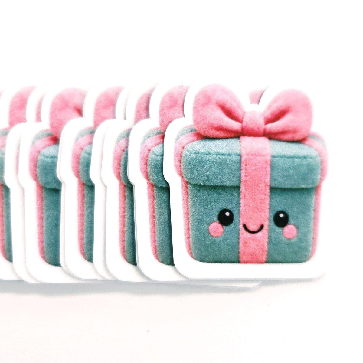 Christmas Present Plushie Sticker Set, glossy die cut printed stickers for winter holidays