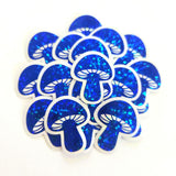 Tiny Blue Mushroom Stickers, set of 12 die-cut sparkly toadstool decals for cottagecore scrapbooking, crafts, journals