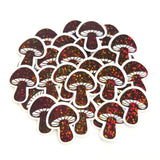 Mini Brown Mushroom Sticker Set, sparkly toadstool decals for cottagecore scrapbooking, crafts, journals