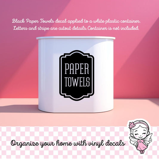 paper towels black decal applied to container