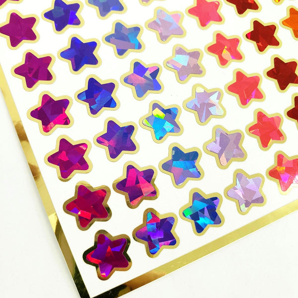Sparkly Star Stickers in pink, purple, red and orange, set of 70 stars for Journals, Charts, Trackers and Princess Birthday. Gold Outline