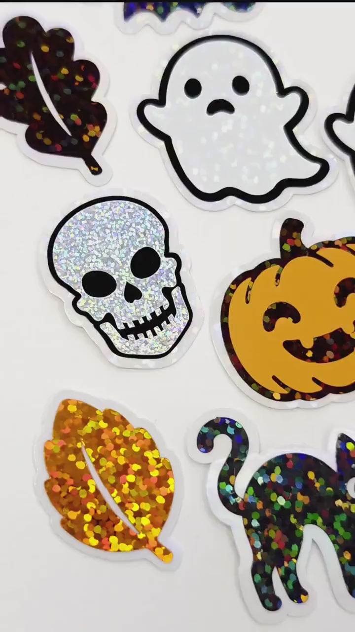 Halloween Themed Sticker Bundle, set of die cut glitter stickers for crafts, greeting cards and scrapbooks