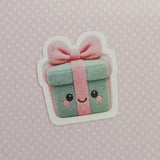 Christmas Present Plushie Sticker Set, glossy die cut printed stickers for winter holidays