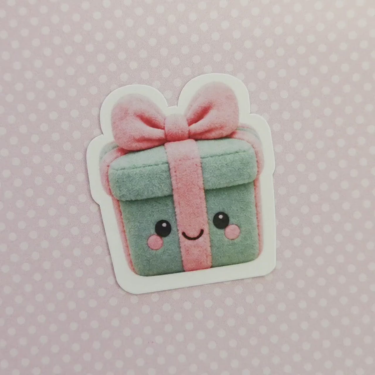 Christmas Present Plushie Sticker Set, glossy die cut printed stickers for winter holidays