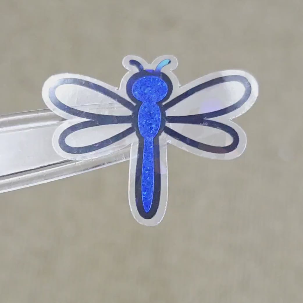 Blue Dragonfly Die-Cut Stickers, Glitter Bug Vinyl Decals, Journal Crafts
