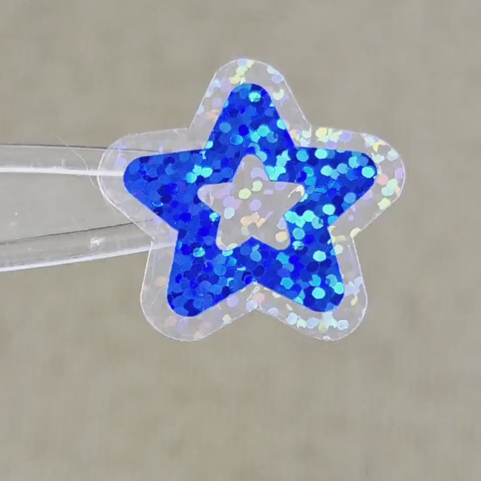 Blue Glitter Star Stickers, Vinyl Die Cuts, set of 30 stars for crafts, journals, scrapbooks and classroom projects.