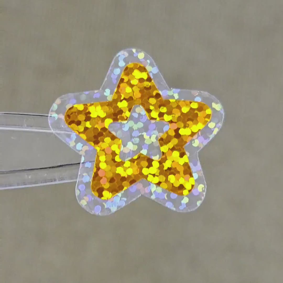 Orange Star Die Cut Stickers, set of 30 Sparkly Stars for crafts, journals, scrapbooks and classroom projects.