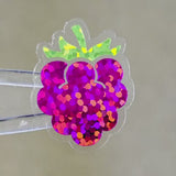 Mini Raspberry Sticker Set, Die Cut Glitter Vinyl Decals, Peel & Stick, choose amount