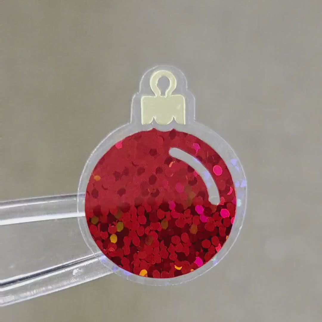 Christmas Ornaments Die Cut Stickers Set for holiday cards, gift tags, scrapbooking and crafts, glitter ball shaped bauble embellishments.