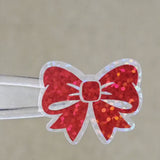 Red Bow Stickers, Small Sparkly Ribbon Vinyl Decals with clear outline