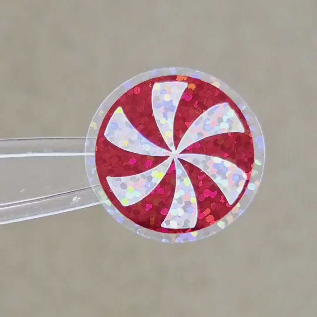 Peppermint Candy Die Cut Stickers, set of red and silver Christmas stickers for holiday craft projects.