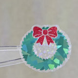 Sparkly Christmas Wreath Die Cut Stickers for card envelopes, gift tags and holiday crafts.