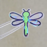Green Glitter Dragonfly Die-Cut Stickers, Bug Vinyl Decals, Journal Crafts