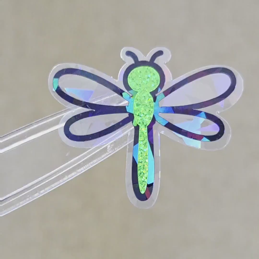 Green Glitter Dragonfly Die-Cut Stickers, Bug Vinyl Decals, Journal Crafts