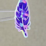 Purple Feathers Sticker Bundle, set of 18 bird feather shaped die cut sparkly stickers, summer festival journal page embellishments