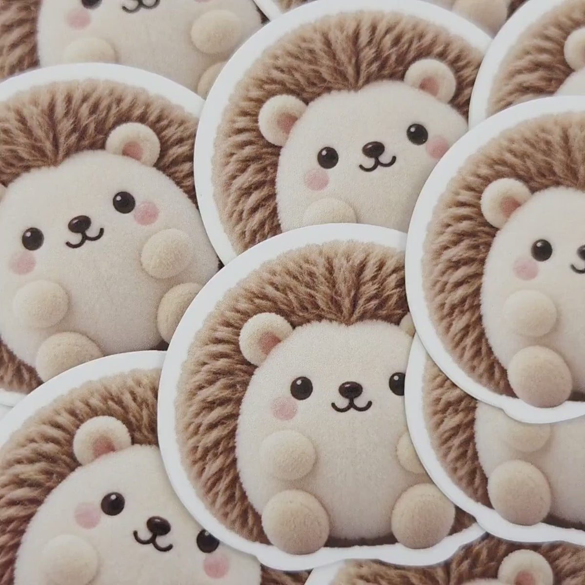 Hedgehog Plushie Sticker Set, glossy color printed stickers