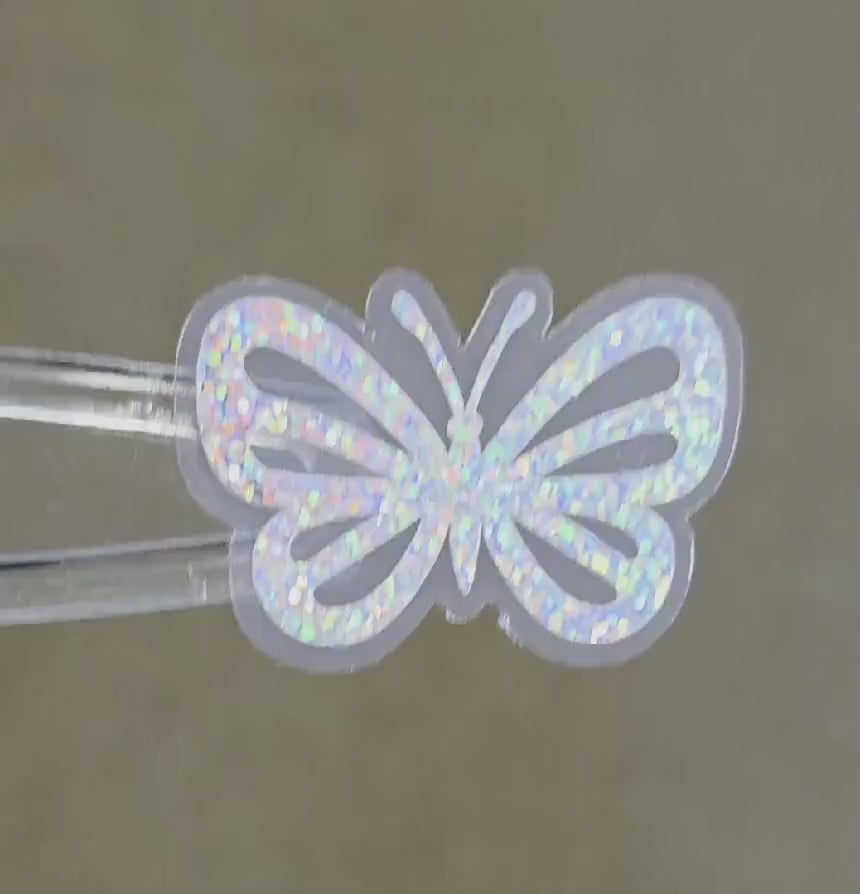 Mini Silver Sparkly Butterfly Stickers, Vinyl Die Cuts for Greeting Cards, Journals, Scrapbook Pages and Paper Crafts