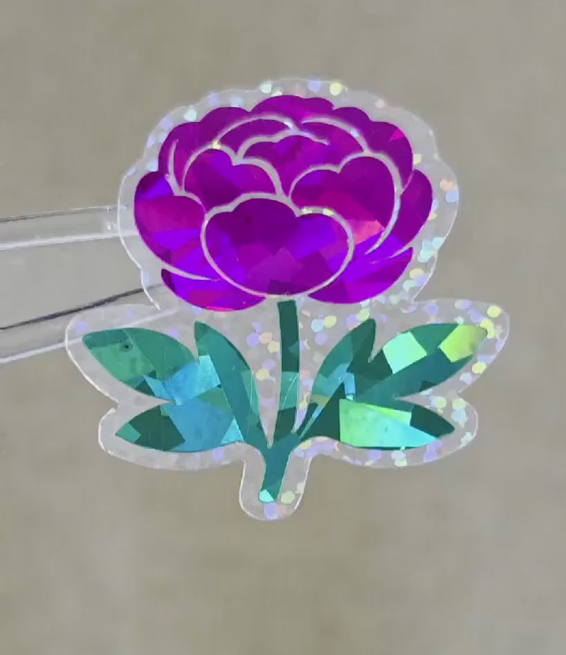 Peony Flower Die Cut Stickers, small sparkly hot pink summer blooms for journals, garden planners, envelopes, scrapbook pages and crafts.