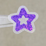 Purple Star Die Cut Stickers, set of 30 Sparkly Stars for crafts, journals, scrapbooks and classroom projects.