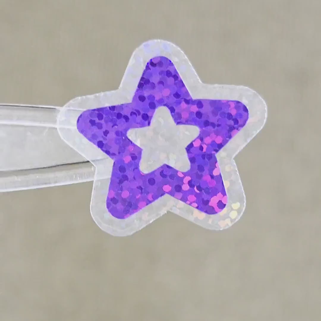 Purple Star Die Cut Stickers, set of 30 Sparkly Stars for crafts, journals, scrapbooks and classroom projects.