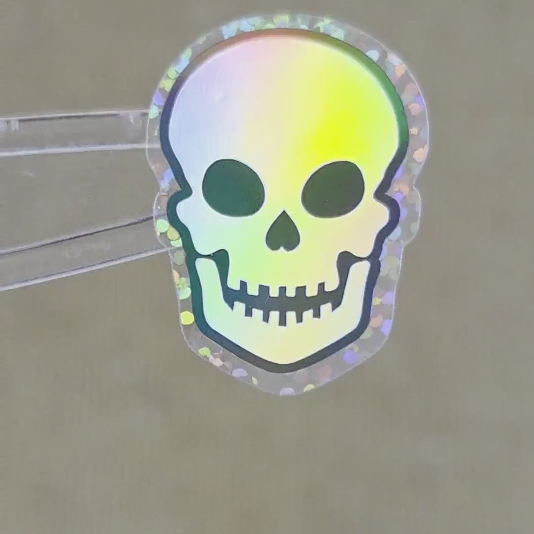 Holographic Skulls Die Cut Sticker Set for Halloween, spooky season crafts