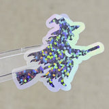 Witch Silhouette Die Cut Sparkly Sticker Set for Halloween spooky season crafts, tumblers, ID badge stickers