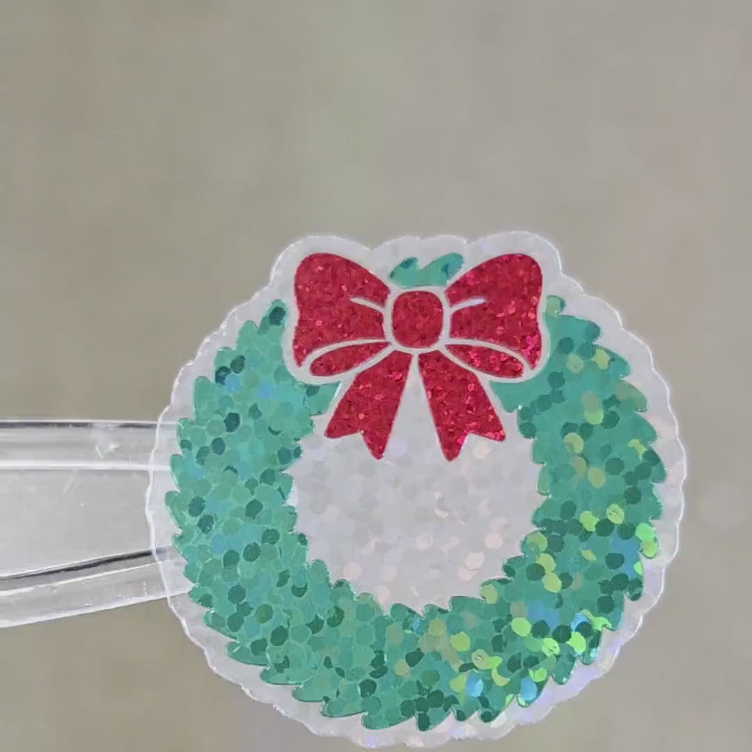 Christmas Wreath Die Cut Stickers for greeting card envelopes, gift tags and holiday crafts.